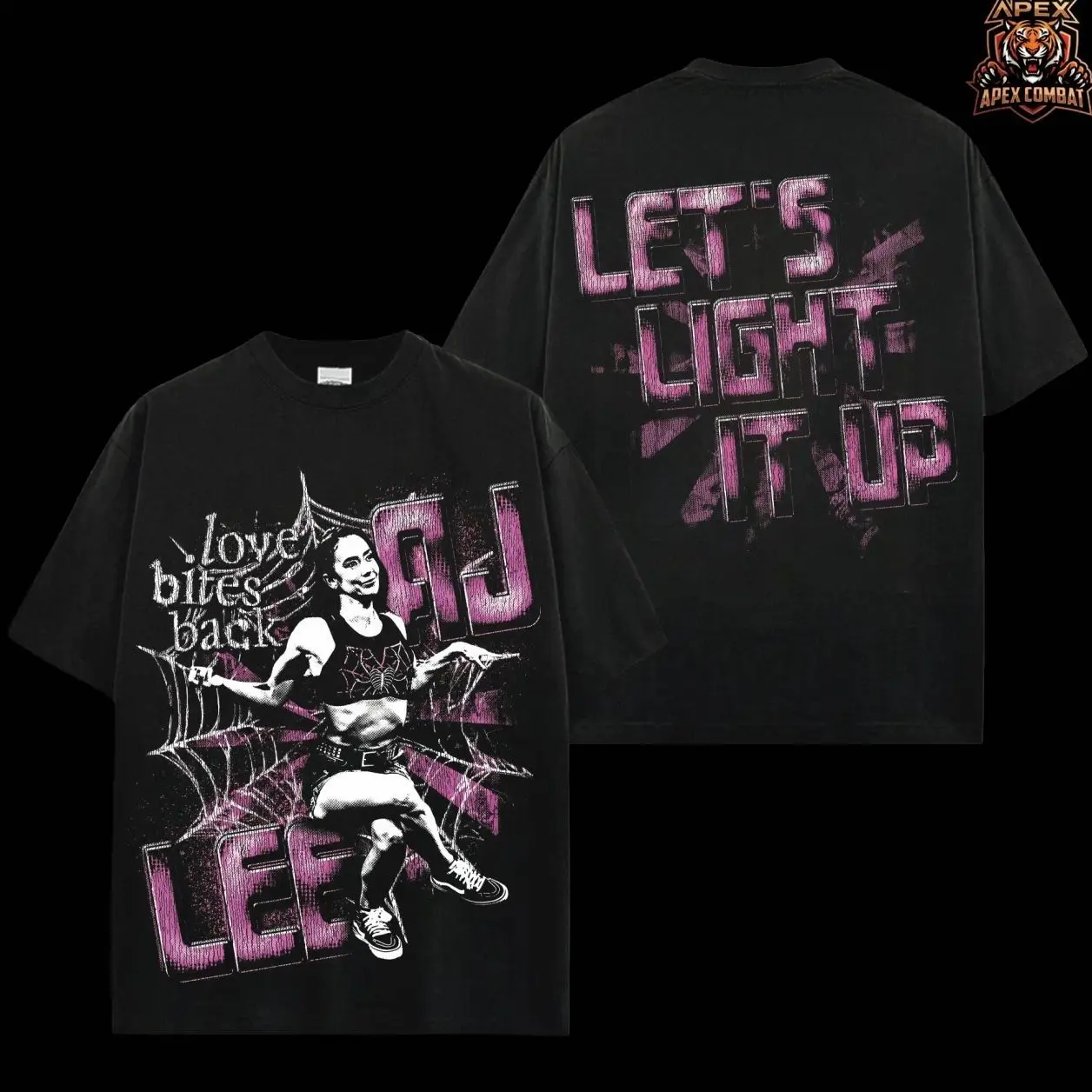 AJ Lee Love Bites Back Collection Heavy Cotton WWE Double Sides Unisex T-shirt For Wrestling Fan AJ Mendez Return Apparel Menswear Womenswear Gift For Fans DTG Breathable Printing Classic Soft 7HG