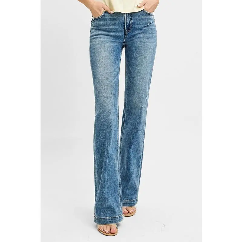 RISEN Full Size Distressed Detail Bootcut Jeans Plus Size
