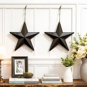 2pc Iron Star Wall Decorations with Rope, Perfect for Home Room Hanging Decoration, Durable Metal Craftsmanship