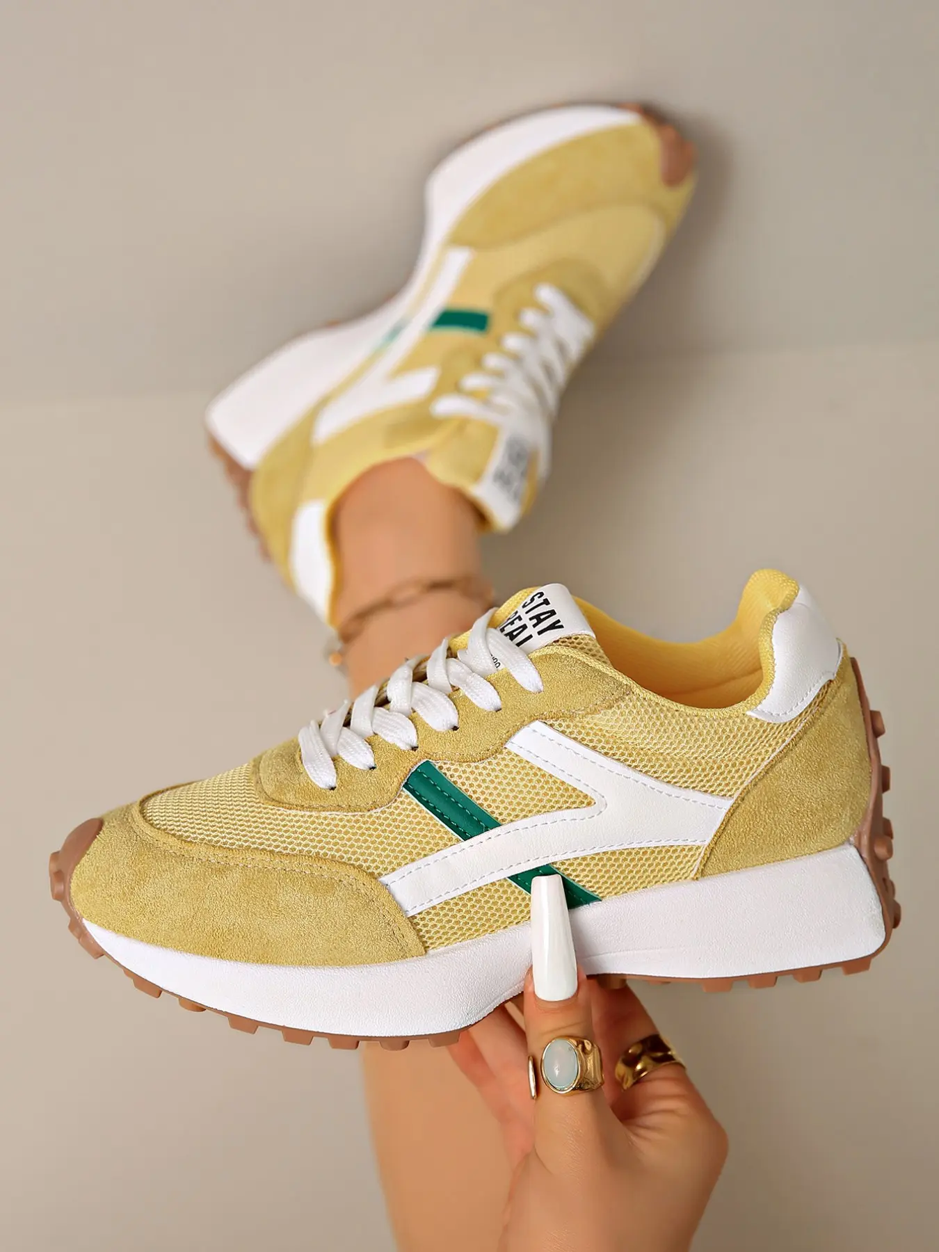 Women's Fashion Thick Soled Sneakers Thick Sole Design, Casual Comfort Trendy Walking Shoes, Daily Wear Textile Upper, All Seasons, Fashionable Casual Sneakers