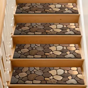 Natural River Stone Texture Stair Mat, Warm, Water-Resistant Non-Slip Wooden Step Rug, Quick-Dry Wet Floor Strip, Washable, Pet & Child Safe, Home Decor Rugs
