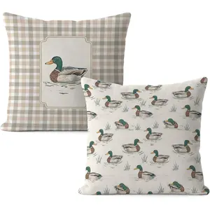 Farmhouse Mallard Duck Pillow Covers 18x18, Mallard Duck Nursery Decor, Ducks Hunting Gifts Decorative Throw Pillow Covers for Kids Room Home Living Room Bedroom Sofa Couch Set of 2