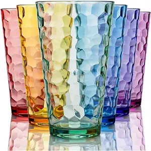 Hammered Plastic Drinking Tumbler, Dishwasher-Safe  Water Glasses,   Mixed Colors Assorted Stackable Cups, 22 oz Set of 6