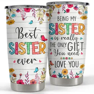 SANDJEST Sister Tumbler 20oz Best Sister Ever Gifts for Women Funny Sisters Stainless Steel Insulated Tumblers Coffee Travel Mug Cup Gift for Birthday Christmas
