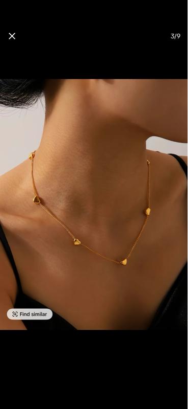 8 Heart Pendant Necklaces, 14k Gold Plated Stainless Steel, Fashion Elegant Choker, Perfect for Daily Wear and Party Jewelry Accessories