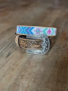 Angel Ranch Floral Embroidered Cactus Bead Belt