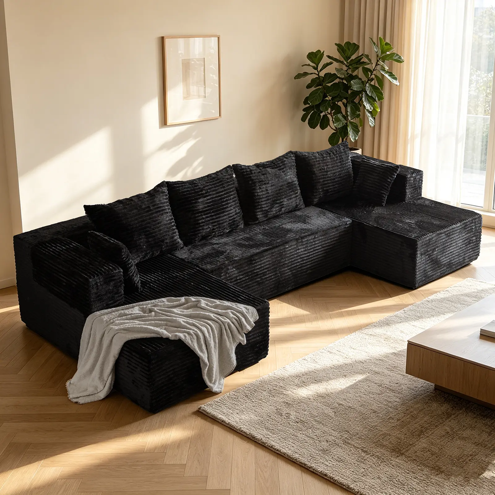 HARBORA 132" U Shaped ModernBoneless Couch Cloud Modular Sectional SofaWith Removable Ottomans & Chaise - PlushCorduroy ,Deep Seat, No Assembly Required forLiving Room,Upholstered Couches, Christmas gift boneless for living sofa