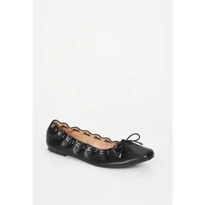 JUST FAB Women's Lace-Up Low Heel Ballet Flats - Slip-On Shoes with Gold Eyelet Details, Everyday & Work Footwear, Shoe
