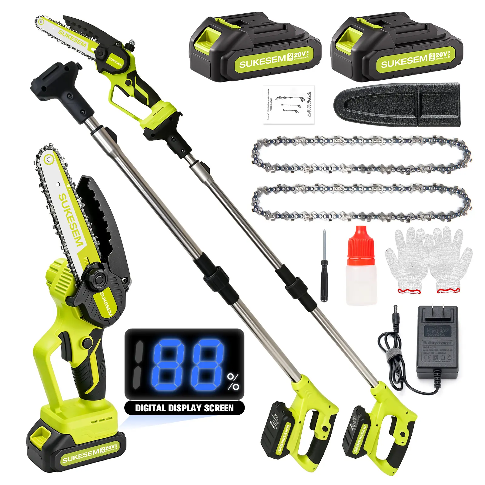 SUKESEM 2-in-1 Foldable Handheld Wireless Chainsaw - 6-in, Rechargeable Battery & Charger Included, for Tree Pruning & Garden Wood Cutting