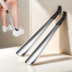Long Handle Stainless Steel Shoe Horn, Comfortable Foot Lever for Elderly & Limited Mobility, Easy Grip Shoe Helper Tool