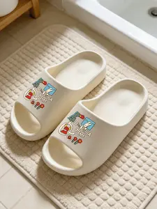 1 Pair Beige Dinosaur Rabbit Cartoon Slides Cute Playful Style Anti-slip Quick-drying Ultra-soft Cushioned EVA Thick Sole Casual Slippers For Energetic Girls Daily Wear