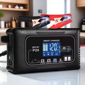12V/24V 20A Smart Battery Charger with LCD Display, Auto Dual Voltage for Car Truck Motorcycle Marine RV ATV, AGM Lithium Lead Acid Battery Maintainer, Overvoltage Protection, Pulse Repair, Fast Charging