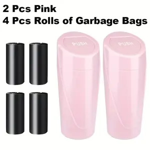 6-Piece Set, Car Interior, 2 Mini Car Trash Cans, And 4 Roll Garbage Bags, Stylish Design, Portable Storage, Easy To Clean, Adaptable To Car Doors, Seats, Center Console And Other Positions, Freeing Up Interior Space.