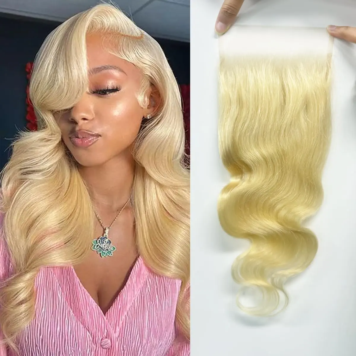 613 Blonde Virgin Human Hair Lace Closure Wig, 16in 5x5 HD Transparent Lace, 12A Grade Body Wave, Pre-Plucked Hairline with Baby Hair, Natural Process Invisible Skinlike Deep/Free Part, Lace Frontal, 613 Blonde Human Hair Lace Closure Wigs