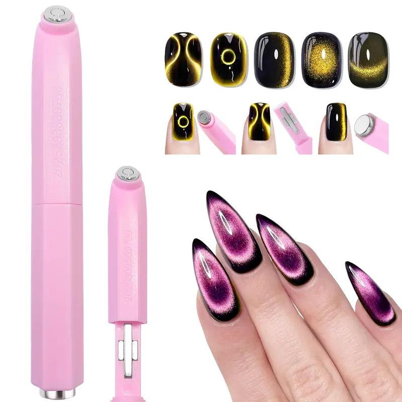 Honey Joy 3 in 1 Cat Eye Nail Magnet Tool Pink Cutics Multi-Function Stick for Gel Polish Nail Art Salon Home Use High-Quality Strong Magnetism, At Home Manicure, Nail Art Equipment
