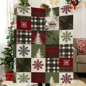 Soft Warm Flannel Cozy Christmas Blanket with Vintage Red Buffalo Check & Snowflake Design Perfect for Naps Camping Travel and Home Decor Ideal Holiday Gift