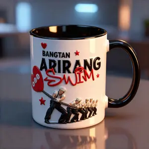 Kpop Swim Song Mug 3D Embossed, Aesthetic Music Coffee Cup, Idol Fan Gift for Kpop Lovers, Korean Pop Merchandise Mug, Trendy Fan Drinkware Gift