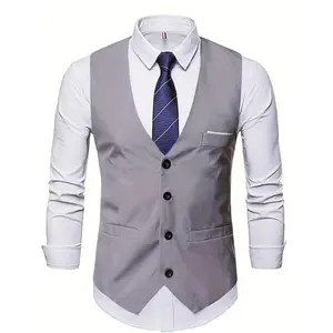 V Neck Smart Suit Vest - Men's Casual Retro Style Solid Color Single Breasted Waistcoat For Wedding Dinner Suit Match - For Men - Suitable for Formal Occasions - Perfect Gift for Business Professionals