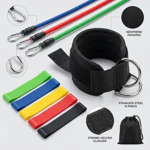 Adjustable Ankle Resistance Bands with D-Ring Ankle Straps, Natural Latex Leg Exercise Tubes, Portable Peach Buttocks Glute Trainer for Women Home Outdoor Gym FitnessSet shoulder stretch