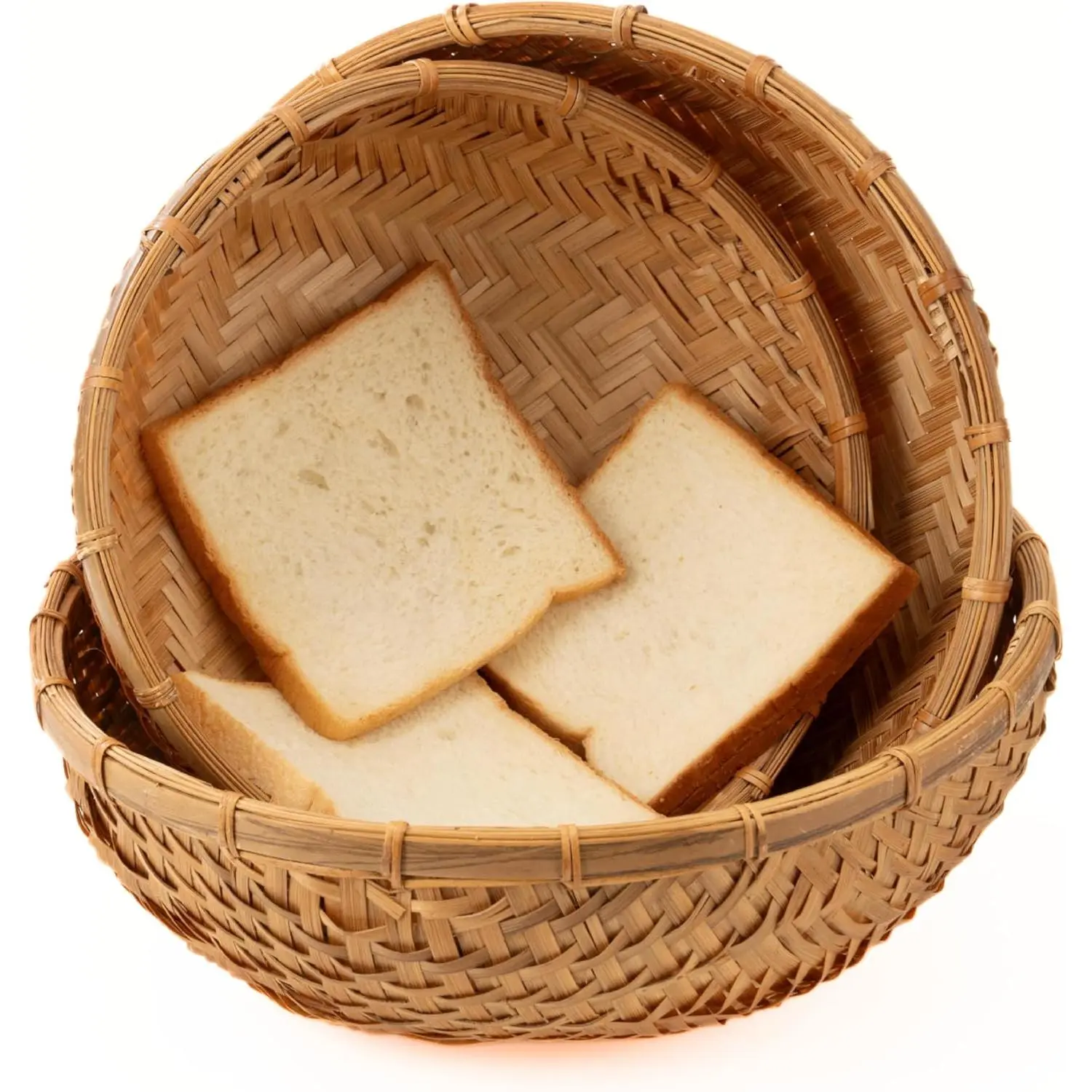 Journee Home 3 Pack Round Bamboo Wicker Basket - Decorative Handwoven Basket for Food Serving, Boho Woven Basket Tray for Organizing & Decor, Natural Woven Shallow Tray for Fruit, Vegetables, Bread