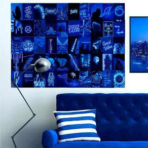 50PCS 4x6 Inch Blue Neon Wall Collage Kit, Artistic Print Posters, Dark Blue Home Decoration for Bedrooms, Trendy Gift for Teen Girls