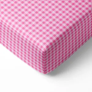 Bacati Yarn Dyed 100% Cotton Percale Fitted Crib Sheet – Gingham Checks – Pink/Fuchsia