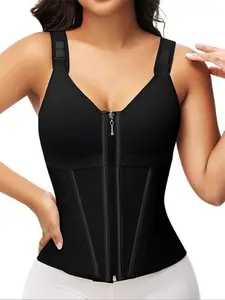 Women's Sexy Waist Training Corset, Abdominal Control Shapewear Tank Top, Outer Zipper Design, Slimming Workout Vest
