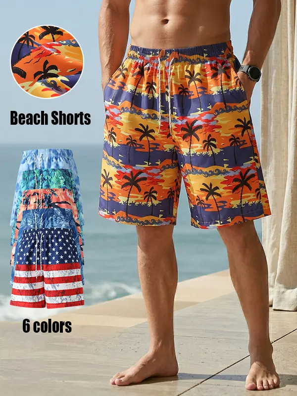 Men’s summer casual swim shorts featuring outdoor-style patterns, a drawstring waist, and comfortable, breathable fabric—the perfect choice for beach and pool relaxation. Printed Swim Trunks
