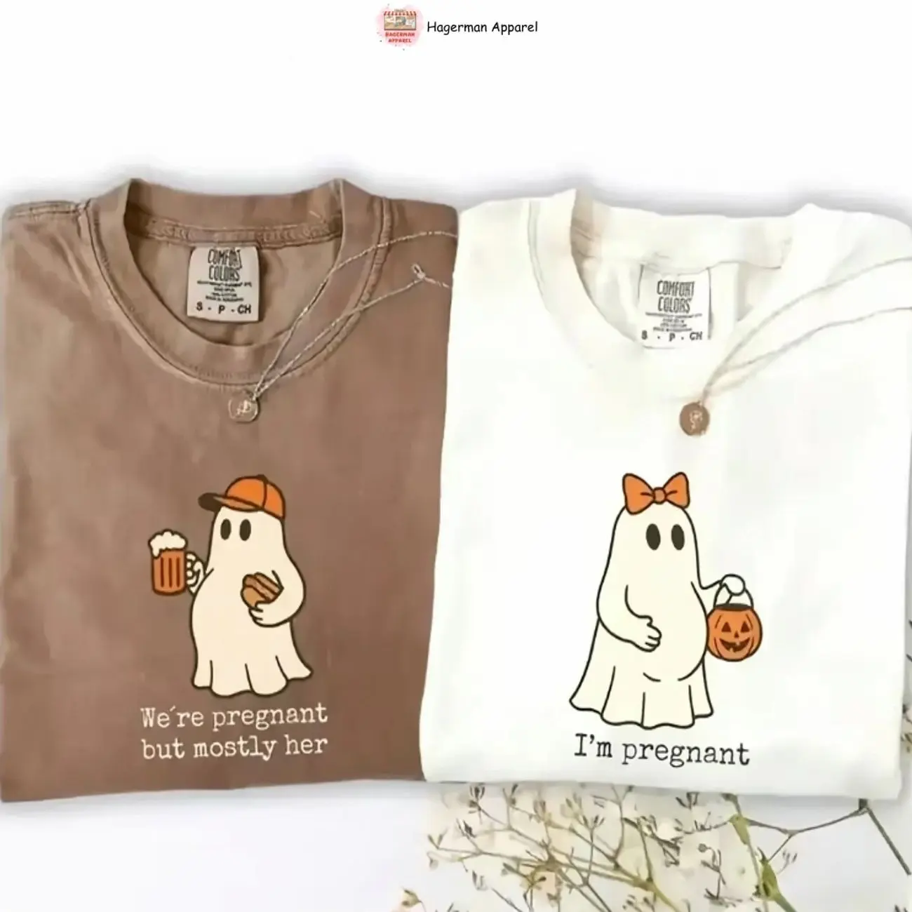 Halloween Pregnancy Shirt, Funny Baby Announcement Comfort Colors, Couple Halloween Pregnancy Shirt, Cute Ghost, Full Size