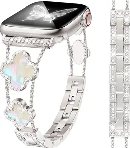 Diamond Metal Bands Add Sparkle to Your Watch For Apple Watch Series 11/10/9/8/7/6/5/4/3/2/SE/Ultra Clover Simple and Stylish Compatible with 38mm 40mm 41mm 42mm 44mm4 5mm 46mm49mm