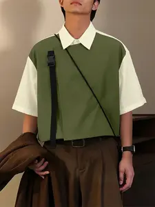 INCERUN Men's Fashion Summer Colorblock Two-Piece Design Short Sleeve Shirt, Casual Style, Perfect for Daily Wear, Comfortable Fit Workwear