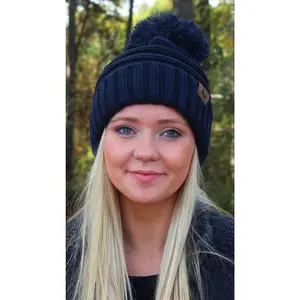Snowball Fight Pom Pom Beanie, Navy