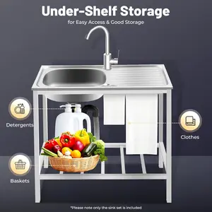 Valentine's Day Silver Freestanding Sink,Stainless Steel 29.5x15.7x29.5In,360° Rotatable Faucet Storage Rack,30kg Load Bearing,For Kitchen Laundry Room Cleaning Area Use