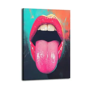Glossy Lips And Tongue Canvas Painting Oil Painting Wall Art Canvas Poster Decorative Painting Corridor Decoration Home