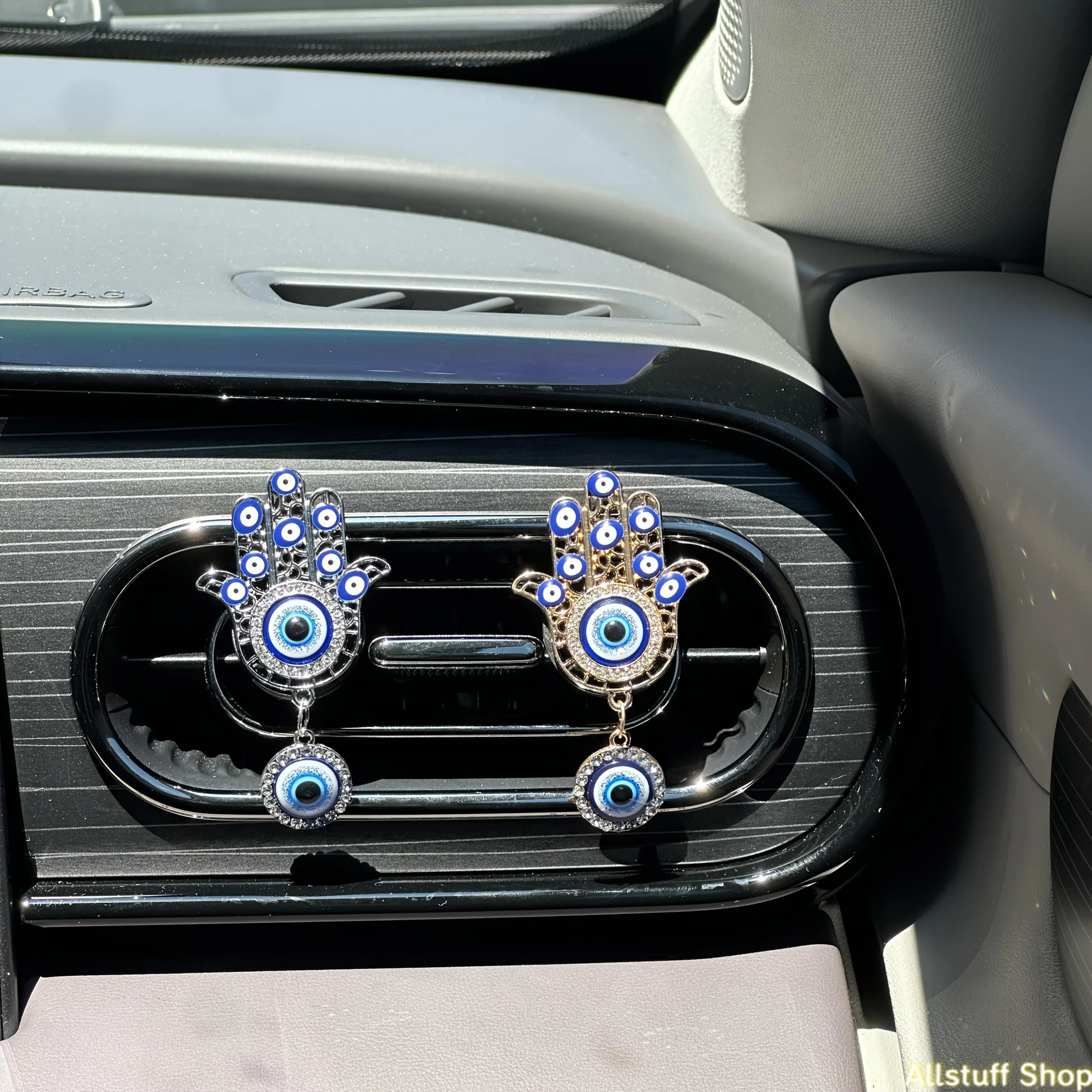 2pcs Retro Enameled Aluminum Alloy Evil Eye & Hamsa Hand Retro Charms, Non-Aromatherapy Car Accessory, Fashion Car Interior Decor, DIY Bag Accessories & DIY Add-on, Vintage, Car Interior Accessories, Fashion Interior Decor
