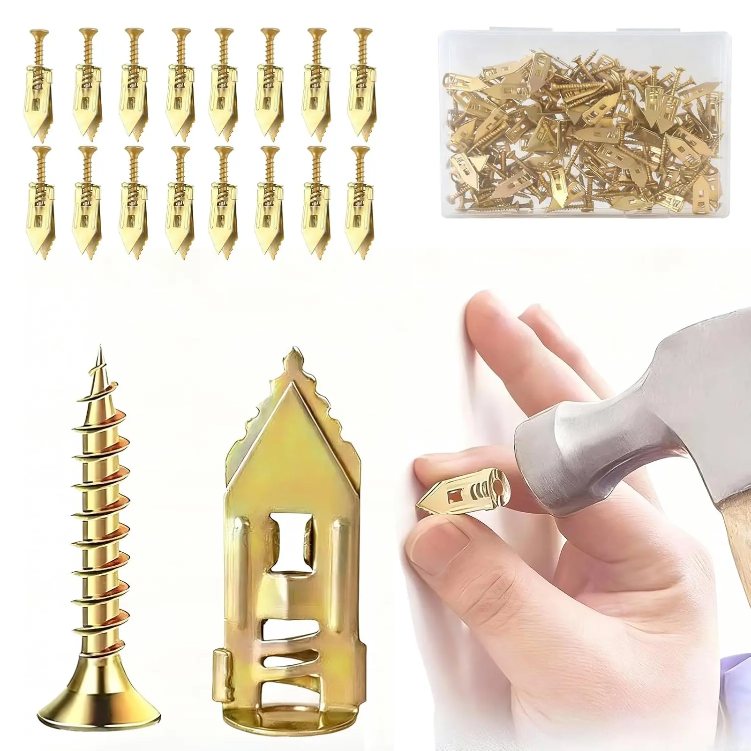 Drywall Self-Drilling Carbon Steel Anchors with Screw Kit (40/80/120 Pcs) for Home, 0.47x1.18in Anchors, 0.31x1.38in Screws, No Drilling Needed for Easy Installation