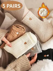 5 Pairs Women’s Thick Warm Mid-Calf Socks – Soft Comfortable Socks for Home, Sports, and Outdoor Wear in Fall and Winter