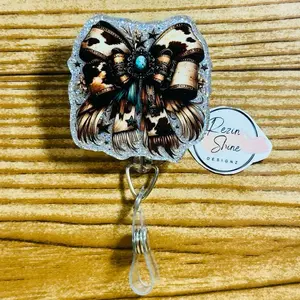 Western Cow Print Turquoise Badge Reel