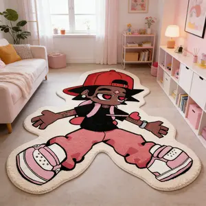 Pink black hip-hop teenage alien carpet trendy cool street style plush floor mat bedroom e-sports room anti slip wear-resistant foot mat personalized trendy atmosphere decorative mat suitable for ins/hip-hop home decoration