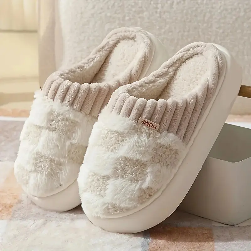 Women's Fluffy Cotton Cashmere Snug Slip-On Slippers - Super Soft, Anti-Slip Sole Sports Slides for Indoor House Walking, Light Mopping, Home Slippers, Shoe, Walking Shoes, Footwear, Stylish, Plush, Slippers For Women