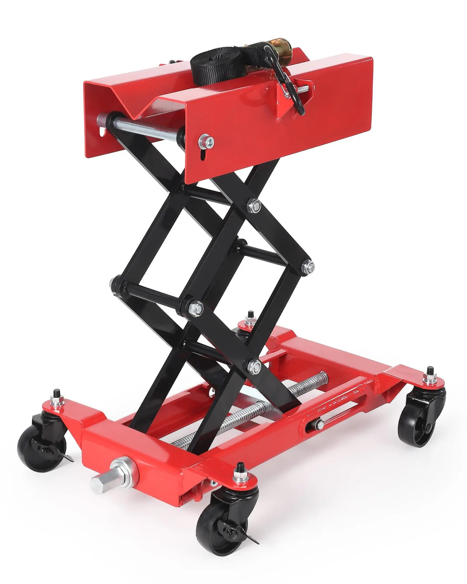 Garvee 450 LBS Low Profile Transmission Jack, Adjustable Floor Transmission Jack with Safety Strap, Heavy Duty Auto Repair Lifting Jack with 4 Wheels, for Garage, Repair Shop, Red
