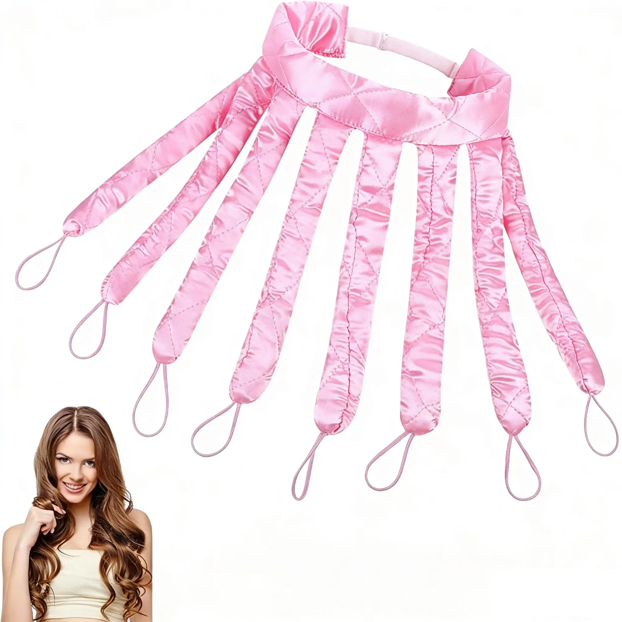 No Heat Hair Curling Headband with Detachable Claw Straps, Soft Overnight Roller for Natural Waves & Curls, Adjustable Heatless Hairstyle Tool for Women and Girls