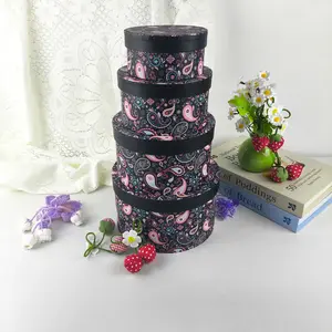 4pcs Black Paisley Pattern Round Nested Gift Box Set Oval Gift Packaging with Lid Ideal for Birthdays,Christmas,Mother's Day,Weddings,Valentine's Day and Graduation & Anniversaries Gift Wrapping