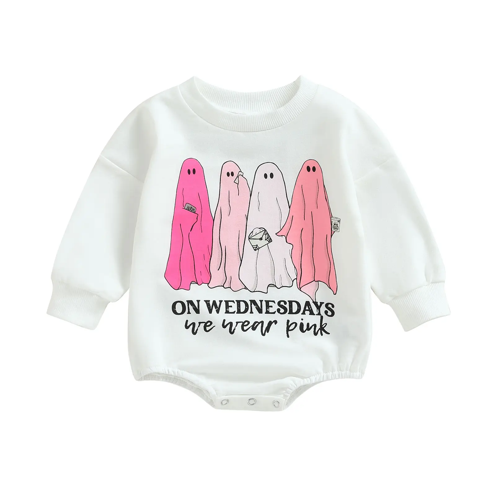 Newborn Baby Girl Boy Halloween Outfits Ghost Letters Print Sweatshirt Romper Bodysuit Fall Holiday Baby Clothes