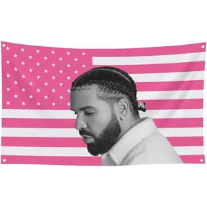 Drake Pink American Flag Tapestry 3x5 FT - Polyester Hip-Hop Fan Art Wall Hanging for Bedroom Decor, Rap Aesthetic Banner