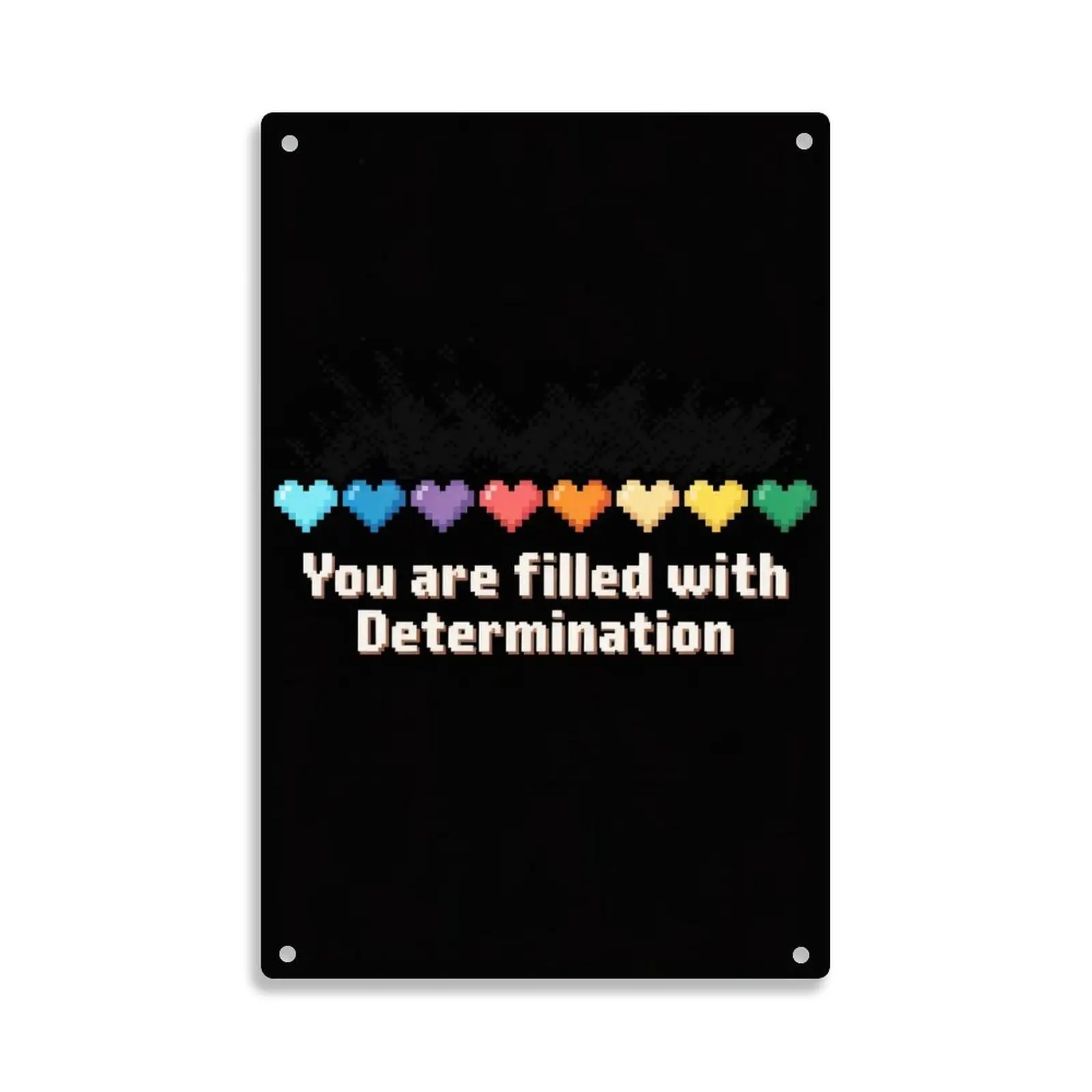 Rainbow Hearts You Are Filled With Determination Pixel Art  Tin Sign， Vintage Undertale Inspired Metal Sign Print Aesthetic Room Decoration for Home Bedroom Kitchen Bar Dorm Bathroom Wall Decor 8 X 12