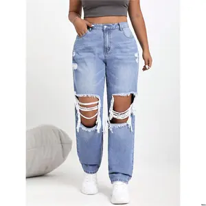 Pockets With s Women Size Plus tiktok EZwear Jeans And Distressed Holes