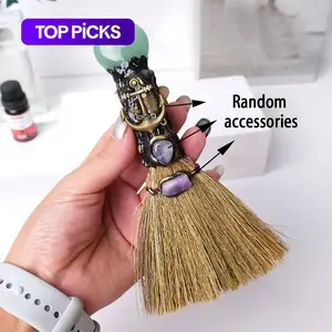 Heart Shaped Crystal Broom, 1 Count Natural Crystal Heart Shaped Magic Broom Witch Broom Reiki Gemstone for Cleansing Healing Fengshui Gemstones and Crystals