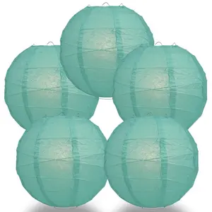 5-Pack 12 Inch Teal Green Free-Style Ribbing, Hanging Paper Lanterns
