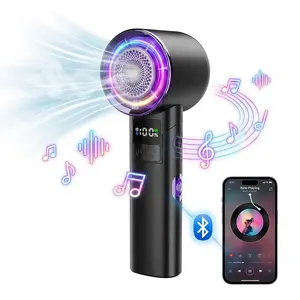 2-in-1 Portable Handheld Fan with Bluetooth Speaker, 100 Speeds, 6000mAh Battery, RGB Light, Smart Display, Personal Mini Fan for Outdoor Camping Travel